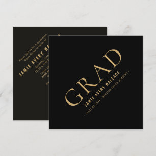 Classy GRAD cap Black Gold text Graduation Photo Invitation