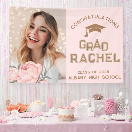 Classy Grad Pink Floral Graduate Graduation Party Banner