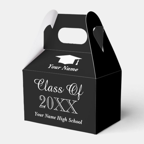 Classy graduation party favor boxes with name