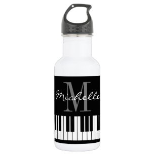 Classy grand piano keys monogram name water bottle