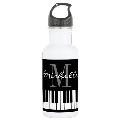 Classy grand piano keys monogram name water bottle