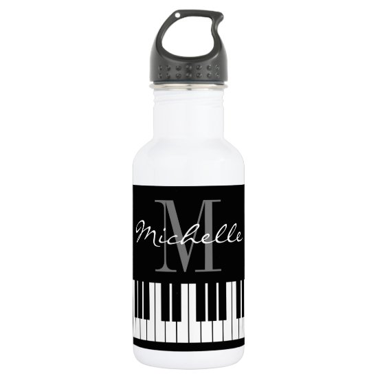 Classy grand piano keys monogram name water bottle