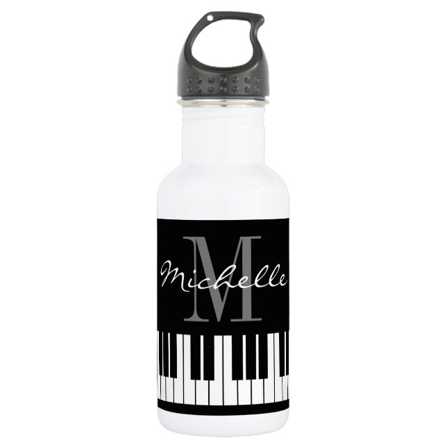 Classy grand piano keys monogram name water bottle (Front)