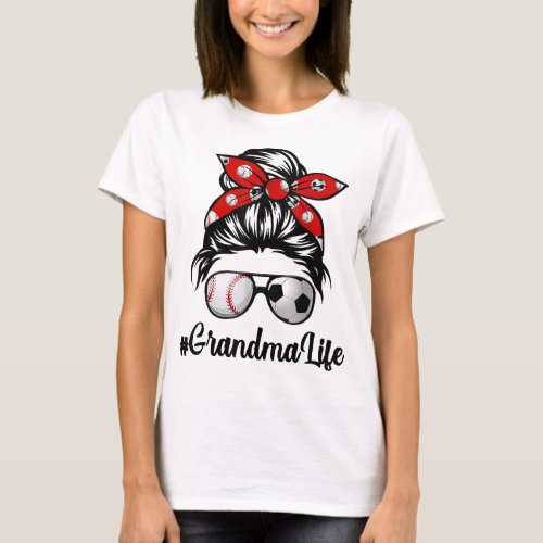 Classy Grandma Life Soccer Messy Bun Baseball Moth T_Shirt