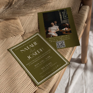 Classy Grassland Fancy Retro QR Code Photo Wedding Invitation