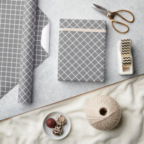 Classy Gray And White Check Pattern Wrapping Paper