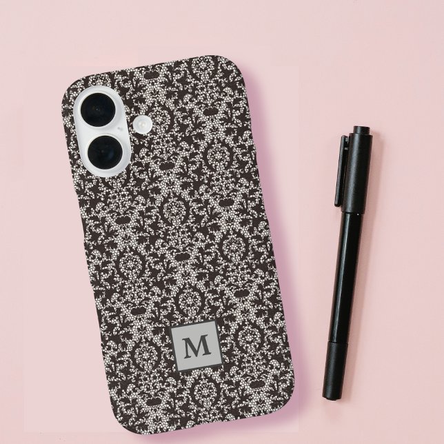 Classy Gray Black Damask Monogram Case-Mate iPhone Case (Creator Uploaded)