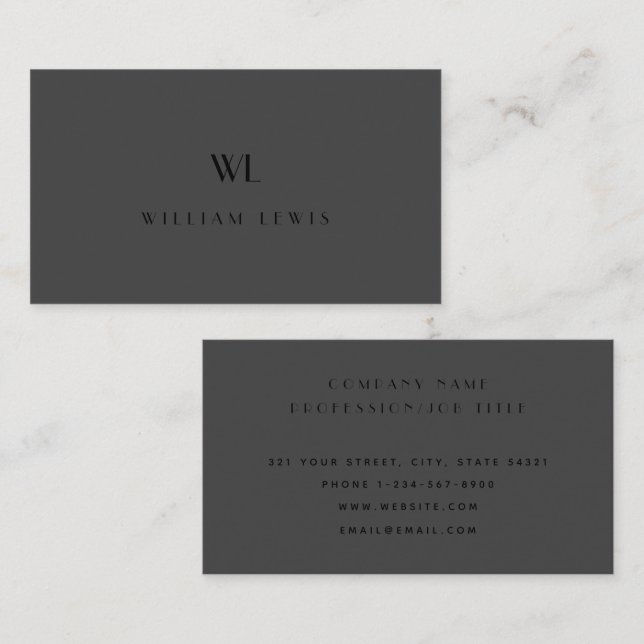 Classy Gray Black Simple Monogram Modern Elegant Business Card (Front/Back)