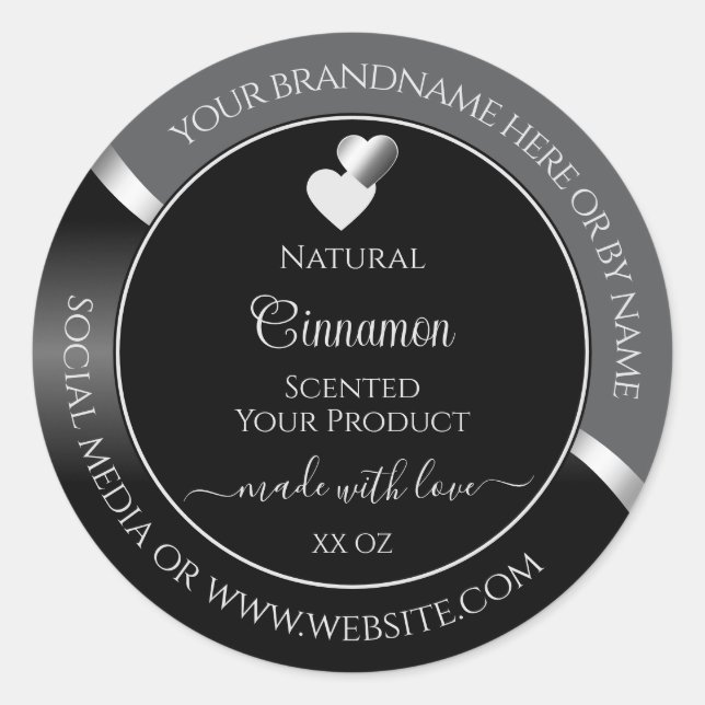 Classy Gray Black Wavy Silver Hearts Product Label (Front)