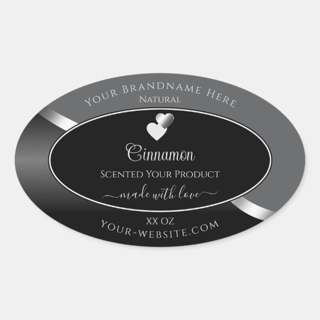 Classy Gray Black Wavy Silver Hearts Product Label (Front)