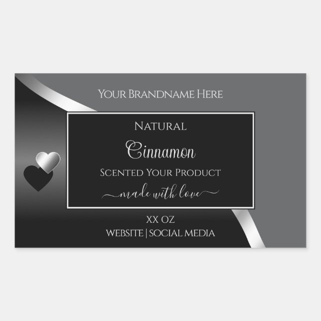 Classy Gray Black Wavy Silver Hearts Product Label (Front)