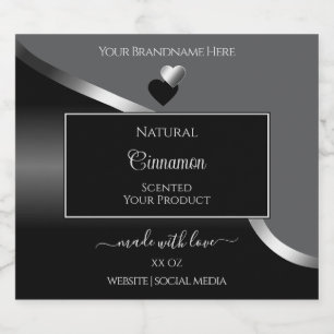 Classy Gray Black Wavy Silver Hearts Product Label