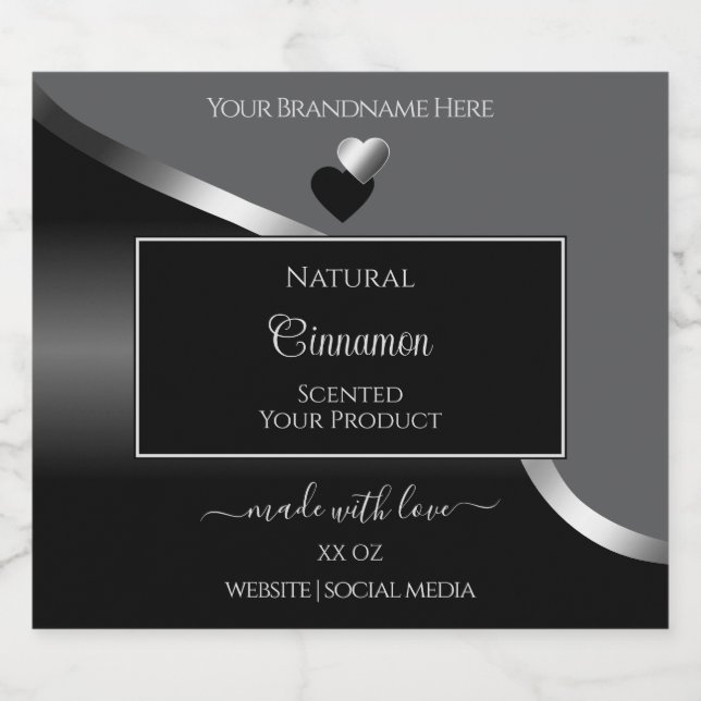 Classy Gray Black Wavy Silver Hearts Product Label (Single Label)