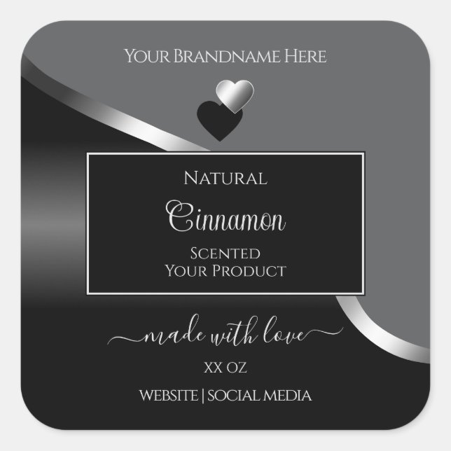 Classy Gray Black Wavy Silver Hearts Product Label (Front)