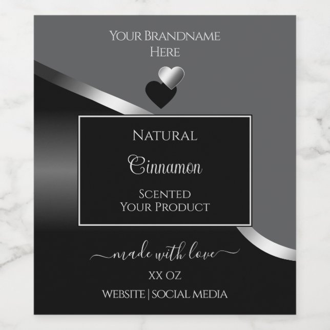 Classy Gray Black Wavy Silver Hearts Product Label (Single Label)