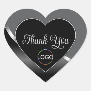 Classy Gray Black Wavy Silver Logo Cute Thank You Heart Sticker