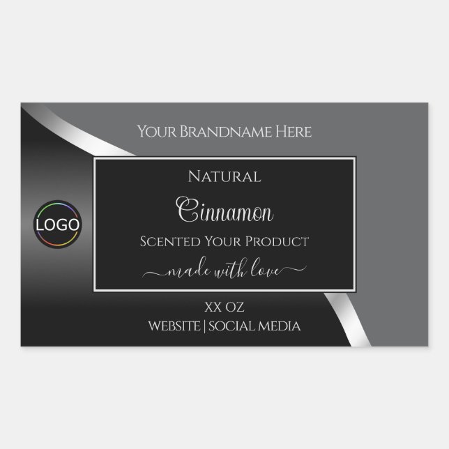 Classy Gray Black Wavy Silver Logo Product Labels (Front)