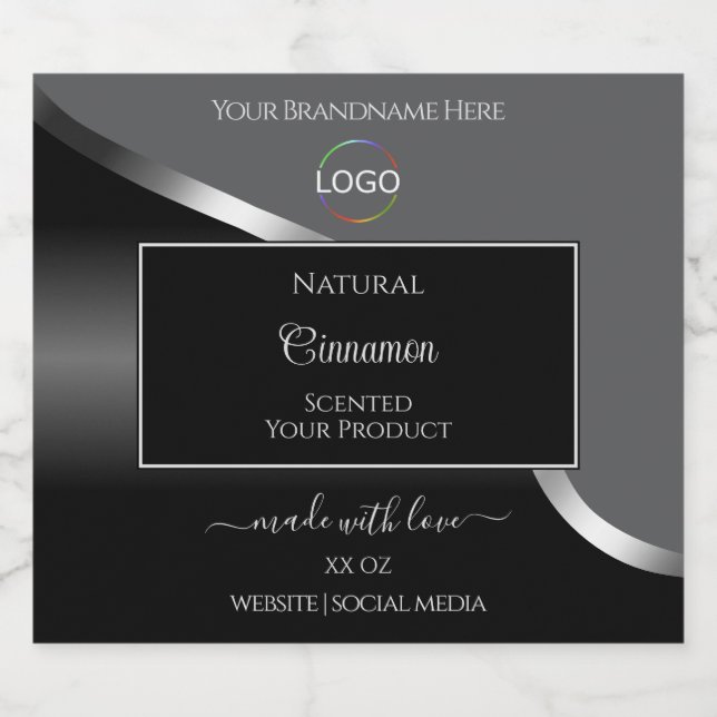 Classy Gray Black Wavy Silver Logo Product Labels (Single Label)