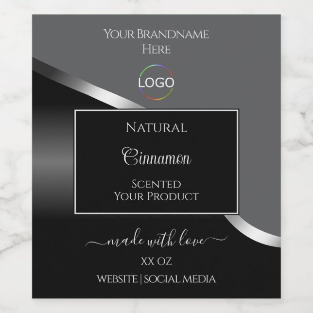 Classy Gray Black Wavy Silver Logo Product Labels (Single Label)