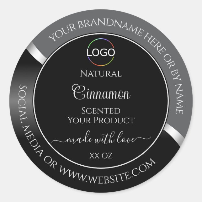 Classy Gray Black Wavy Silver Logo Product Labels (Front)