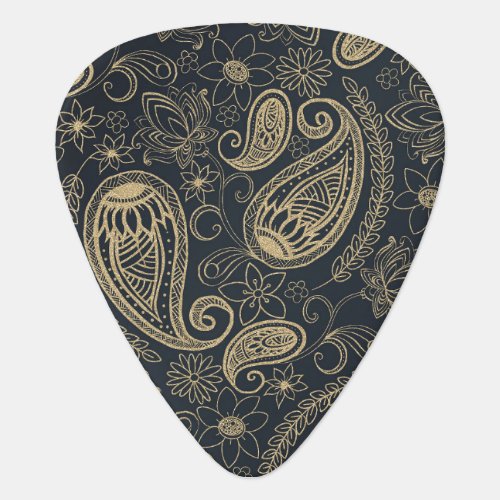Classy Gray Gold Glitter Paisley Floral Pattern Guitar Pick