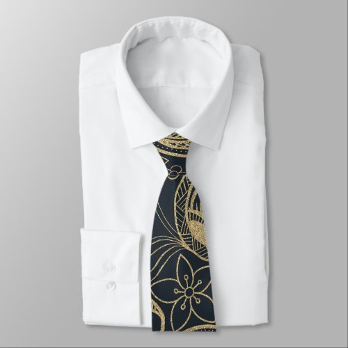 Classy Gray Gold Glitter Paisley Floral Pattern Neck Tie