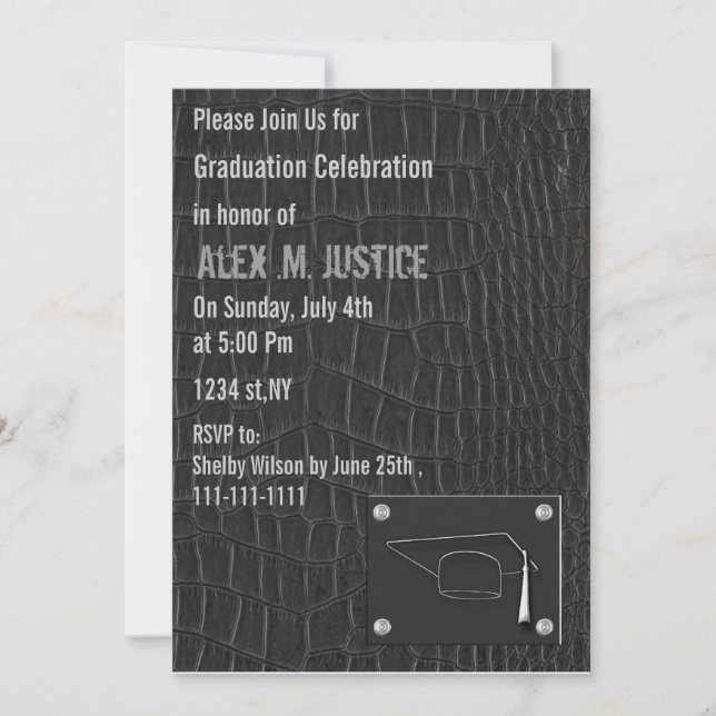 classy gray leather Graduation party Invitation (Front)