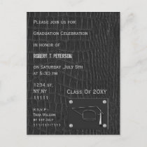 classy gray leather Graduation party Invitation