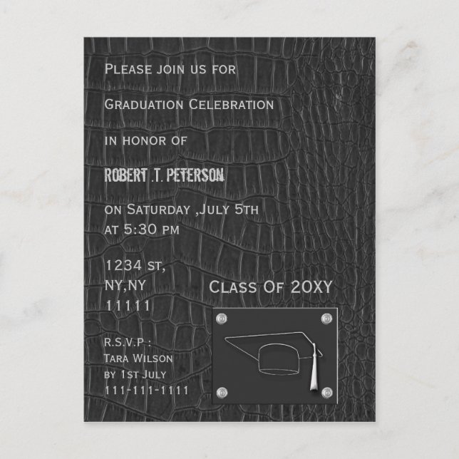 classy gray leather Graduation party Invitation Postcard (Front)