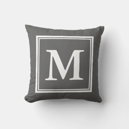 Classy gray monogram throw pillow for bed or couch