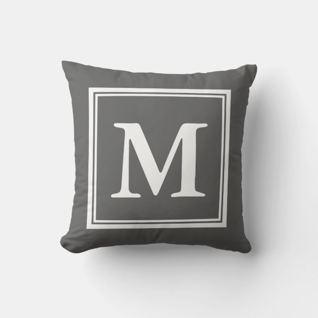 Classy gray monogram throw pillow for bed or couch (Front)