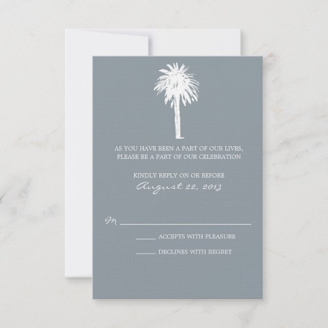 Classy Gray Palm Tree Destination RSVP Card (Front)