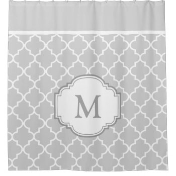 Classy Gray White Moroccan Tile Pattern Monogram Shower Curtain by ShowerCurtain101 at Zazzle