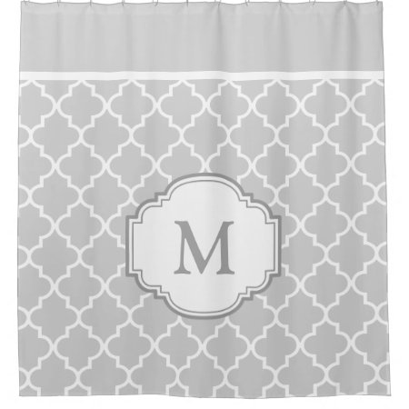 Classy Gray White Moroccan Tile Pattern Monogram Shower Curtain