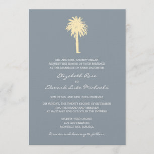 Classy Gray Yellow Palm Tree Destination Wedding Invitation