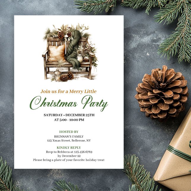 Classy Green And Gold Christmas Nook Party Invite (Classy Green And Gold Christmas Tree Party Invite)