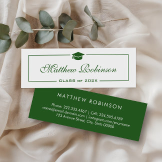 Classy Green and White Graduation Graduate Mini Business Card