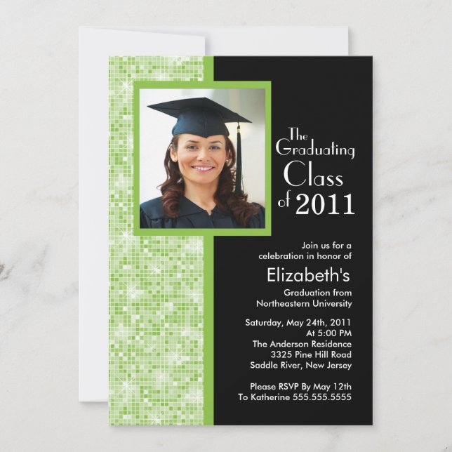 Classy Green & Black Graduation Invitation Photo (Front)
