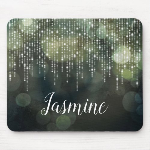 Classy green fairy string of lights personalized mouse pad