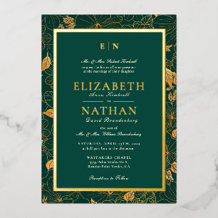 Classy Green & Gold Foliage Greenery Wedding Foil Invitation