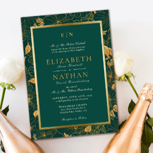 Classy Green & Gold Foliage Greenery Wedding Invitation