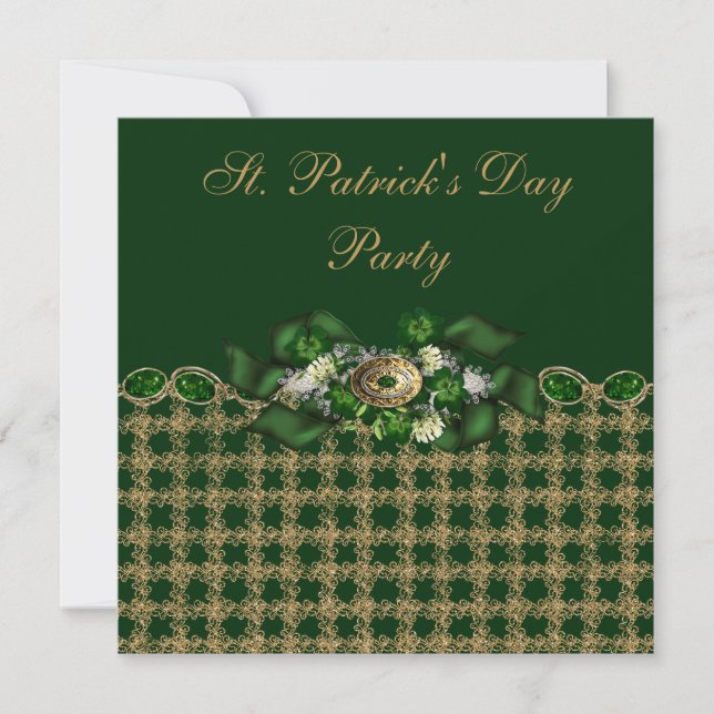 Classy Green & Gold St. Patrick's Day Party Invitation (Front)