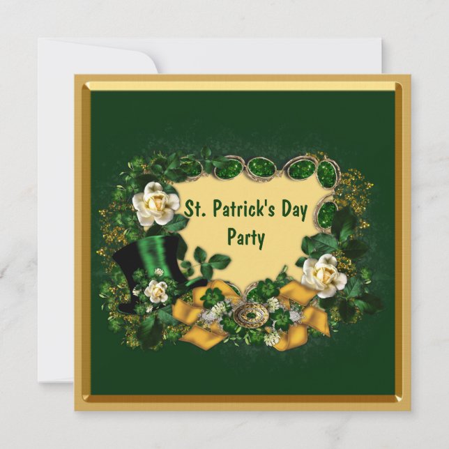 Classy Green & Gold St. Patrick's Day Party Invitation (Front)