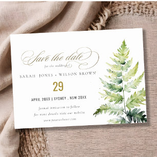 Classy Green Gold Watercolor Fern Foliage Save The Date