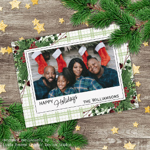 Classy Green Holly Red Berries Botanical Foliage Postcard