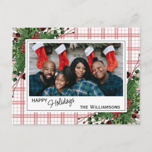 Classy Green Holly Red Berries Botanical Foliage Postcard