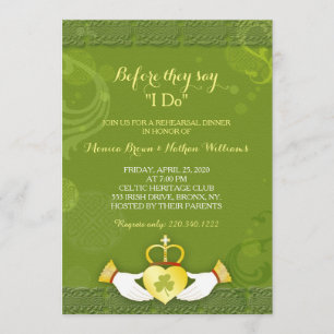 Classy Green Irish Wedding Rehearsal Dinner Invitation