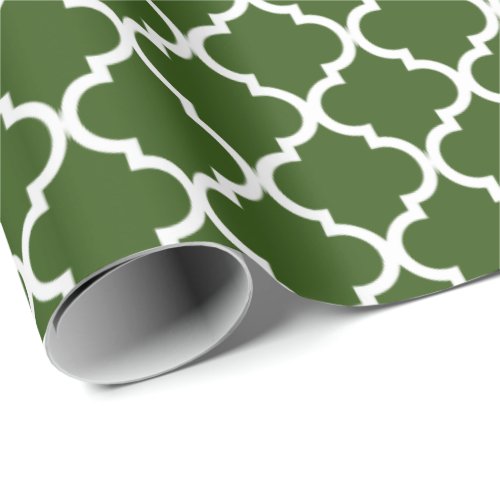 Classy green moroccan quatrefoil pattern Christmas Wrapping Paper