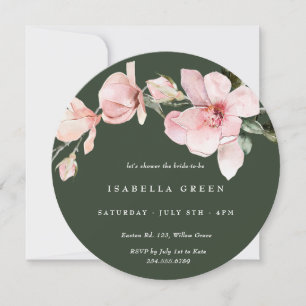 Classy Green Watercolor Magnolia Bridal Shower Invitation