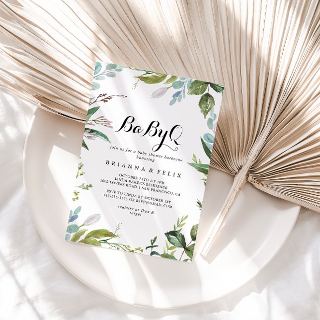 Classy Greenery BabyQ Baby Shower Barbecue Invitation (Creator Uploaded)
